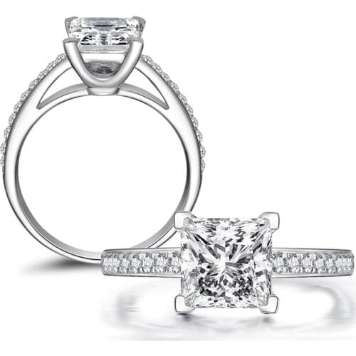 Trendy 925 Sterling Silver Wedding Band Halo Ring Wholesale 1 Ct Princess Cut Jewelry Shiny ring