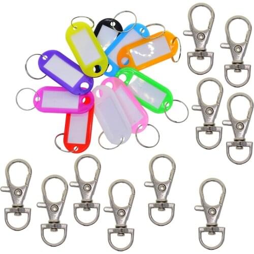 20pcs Key ID Name Card Tag Split Keyring Metal Swivel Clasp Keychain Set Kit