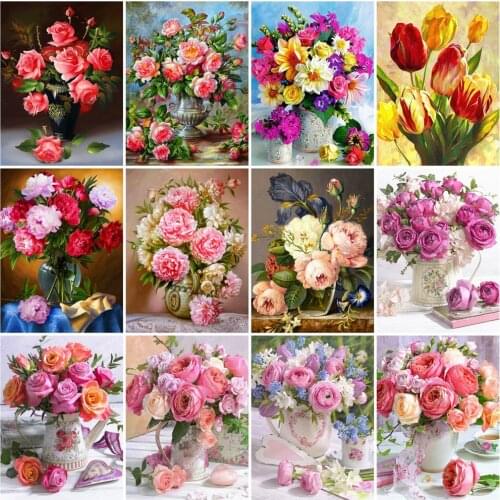 Huacan 5D Diamond Mosaic Embroidery Vase Needlework DIY Diamond Painting Kit Flowers Picture Of Rhinestones Home Decor