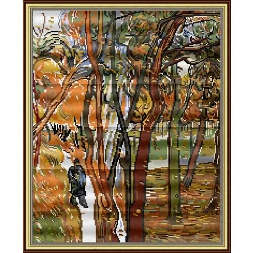 Walking, Falling Leaves Embroidery Needlework Cross Stitch Kit Printed Patterns 11CT 14CT DIY Counted Cross Stitch DMC Crafts