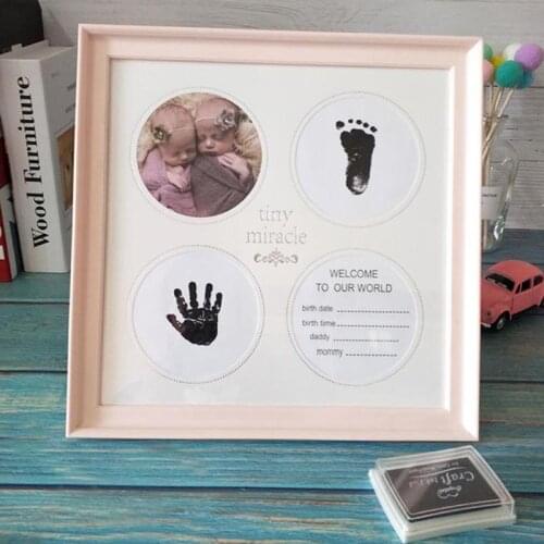 Newborn Baby Handprint Footprint Fhoto Frame Ink Pad DIY Photo Frame Souvenir Girls Boys Infant Growth Memorial Home Decoration