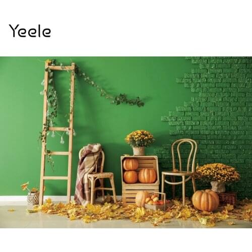 Yeele Autumn Photocall Harvest Pumpkins Wooden Ladder Fallen Leaves Scene Child Photography Background Backdrop Photo Studio