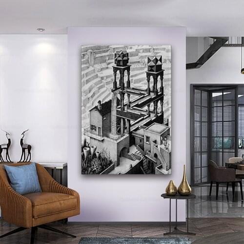 Loop optical illusion lithograph waterfall living room home wall art decor wood frame fabric poster