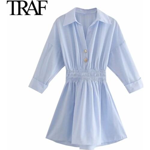 Traf Za Women Fashion Long Sleeve Dresses Elastic Waist A-line Mini Dress Party Short Prom Dress Vestidos Mujer
