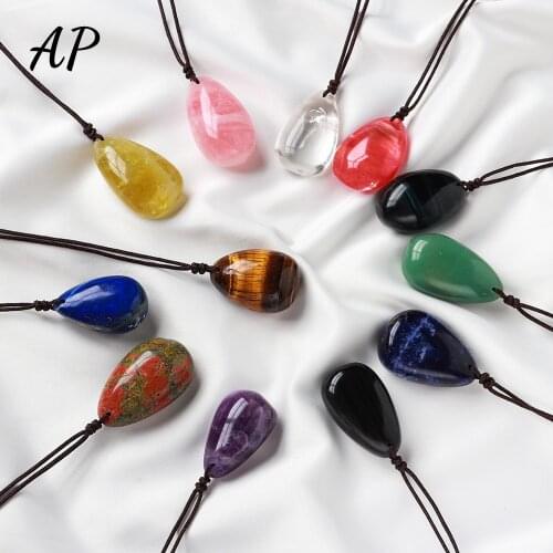 Natural Rose Quartz Polished Pendant Amethyst Drop Shape Necklace Energy Gem Crystal Jewelry Womens gift