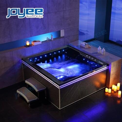 JOYEE Luxury Black Acrylic Color Lights Spa Hot Tub Indoor Big Szie Corner 81pcs Jets Whirlpool Massage Bathtub for 4 Person