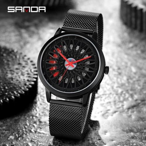SANDA 2021 Top Brand Luxury Mens Watches Car Wheel Dial Waterproof Stainless Steel Watch Quartz Men Business Sport Wristwatch