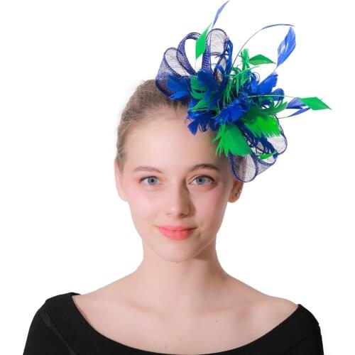 Royal Blue and Green Sinamay Fascinator Kentucky with Feather Cocktail Hat Wedding Headwear NEW ARRIVAL High Quality Multicolors
