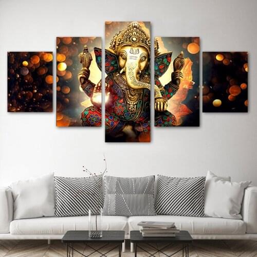 Nordic 5 Panels /set The Hindu God Ganesh Elephant Wall Art Posters and Prints Canvas Printing For Modern Living Room decoration