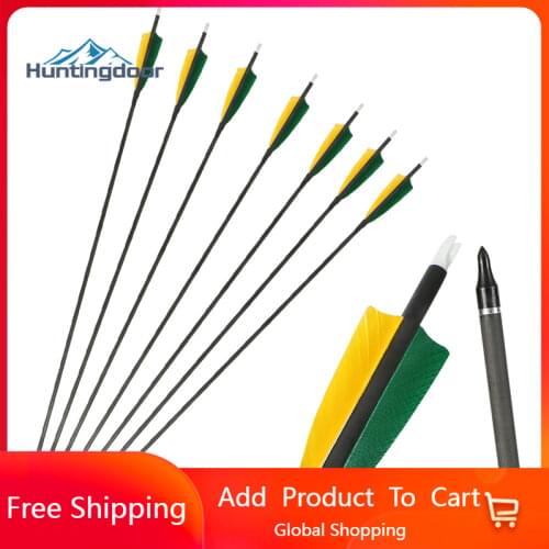 Mixed Carbon Arrow of Spine400 ID6.2mm Detachable Arrowhead Traditional Bow Hunting Full Length 32'' Gift Carbon Steel Arrowhead