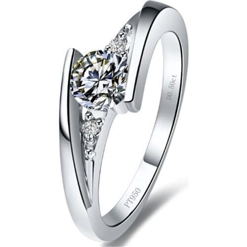 Test Positive 0.5CT 5mm D Moissanite Diamond Women Ring Statement Wedding Engagement Ring Perfect jewelry Gift For Girl Friend