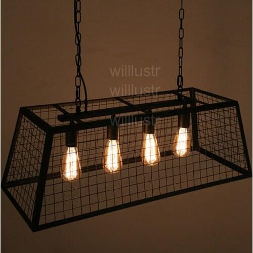 Trapezoid iron net pendant lamp long metal frame big mesh suspension light loft restaurant hotel cafe trapezium hanging lighting