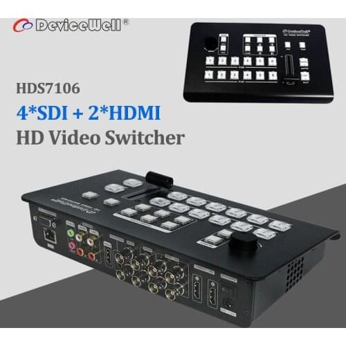 DeviceWell HDS7106 HD Video Switcher 6 Channel 4 SDI 2 HDMI inputs Multiview Switcher for New Media Live Stream Broadcast TV