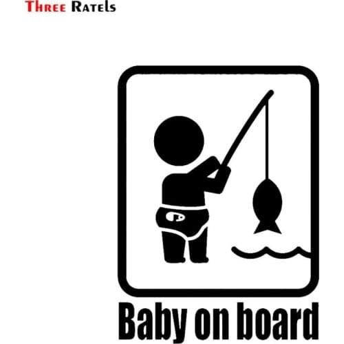 Three Ratels FTZ-89# 12X16.3CM BABY ON BOARD Fishing Fashion Vinyl Car Sticker Funny Personality Window Decals