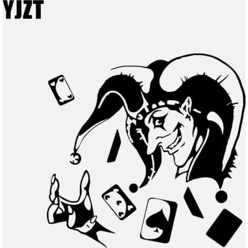 YJZT 14.5*14.1CM Funny Skull Joker Card Poker Gambling Car Sticker Vinyl Decal C12-1258