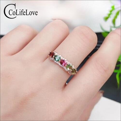 CoLife Jewelry natural mutli-color tourmaline ring 925 silver tourmaline jewelry romantic birthday gift for woman