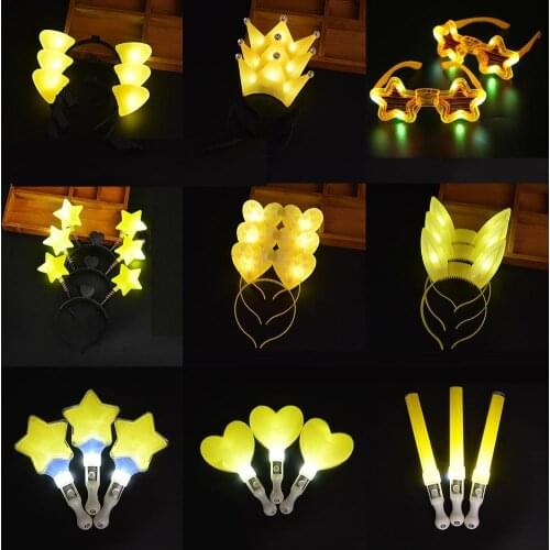 Yellow LED Heart Star Wand Sticks Flash Light Concert Props Performance Luminous Headdress Headband Glasses Glow Party Toy