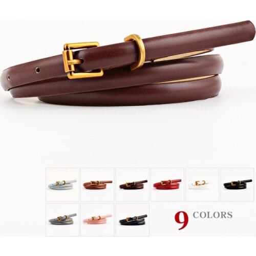 Retro Women PU Leather Belts Gold Pin Buckle Skinny Belts High Quality Thin Female Waist Belt Brand Designer Belts for Dress