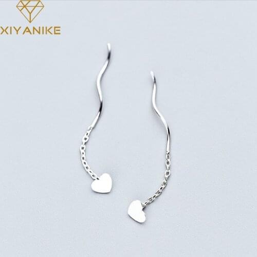 XIYANIKE 925 Sterling Silver Prevent Allergy Long Tassel Earrings for Women Wedding Couple Trendy Simple Handmade Heart Jewelry