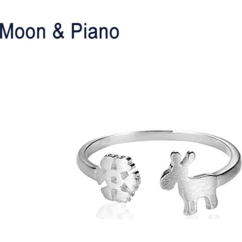 925 Sterling Silver Snowflakes And Deer Open Ring Fine Jewelry For Lady Trendy Christmas gift For Women Original Handmade Design