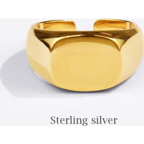 Season Gate 925 Sterling Silver Simple Personality Punk Cool Geometric Square Fashion Adjustable Size Open Ring SR090