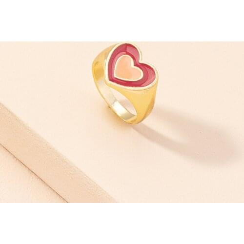 New Ins Vintage Color Double Heart Ring Simple Metal Drop Oil Love Heart Rings For Women Girls Fashion Jewelry Gift