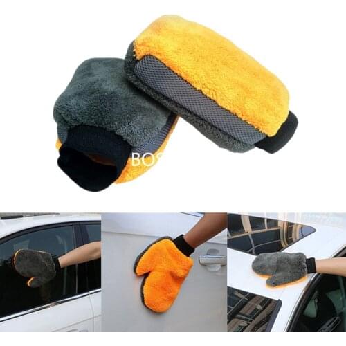 1pc Car Wash Glove Cleaning Gloves Scratch-Free Car Detailing Polishing Waterproof Double-Sided Coral Fleece Large Housekeeping