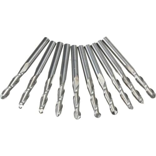 10pcs 1/8'' Shank Carbide End Mill 2 Flute Ball Nose CNC Milling Cutter Tool Set For Power Tool