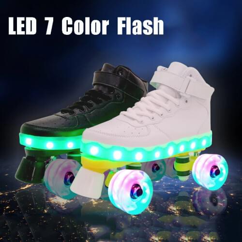2020 New Led Rechargeable 7 Colorful Flash Double Row 4 Wheel Roller Skates Outdoor Men Women Shoes