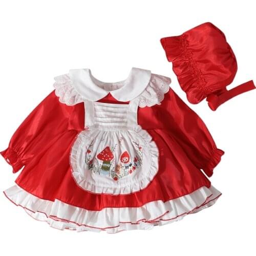 2021 Infant Baby Girl RED Apron Dress newborn Clothes Set Spring Autumn Girls Clothes with Hat for New Year 0-4T Princess Dress