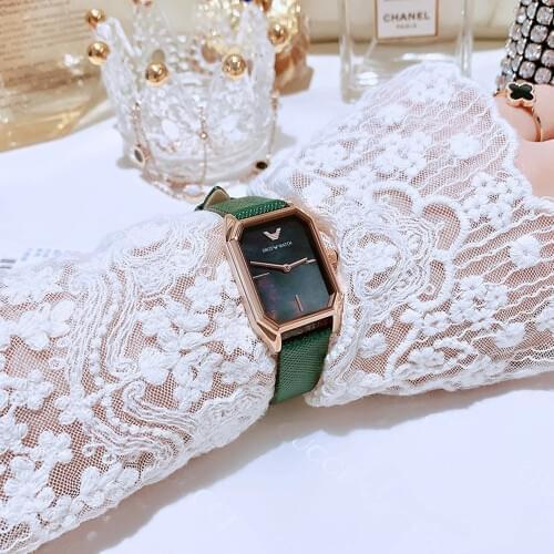 2021 European womens luxury watch ORCO rectangular green ladies watch. Vintage Malachite Green Small Watch Fashion Simple Watch