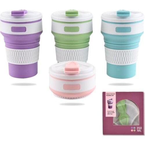 350ml Porable Travel Silica gel cup Heat resistant folding Coffee Students Sports Anti scalding Liquit BPA Free Silicone Mugs