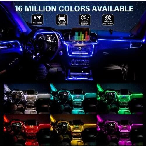 5IN1 6M RGB Car Atmosphere Decorative Light with App Control RGB Car Interior Light LED Fiber Optic Strip Ambient Lamps
