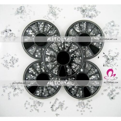 DHL Free Shipping- 12 styles Nail Art Rhinestones Mixed A_Grade 78000pcs Clear/Silver Color Acrylic Nail Rhinestones 65 Wheels