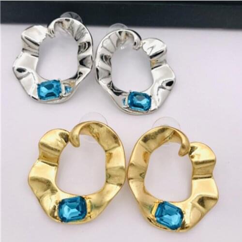 CSxjd 2021 High Quality Antique Irregular metal hoop crystal earrings