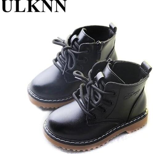 Childrens Martin Boots New Student Winter Brown Boots Genuine leather shoes Child Flat Shoes Black Girl Baby Boots Size 21-37