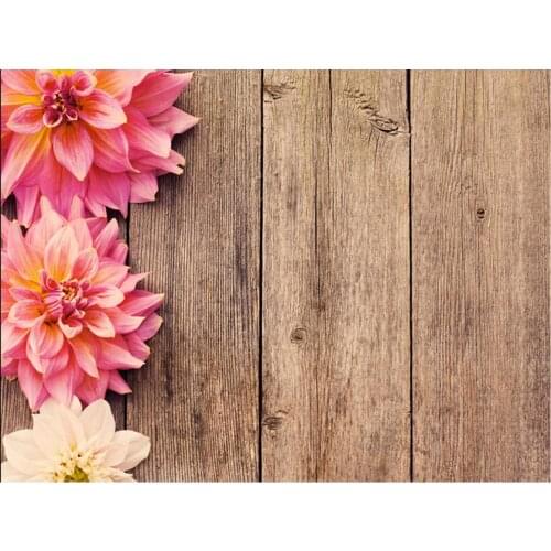 Brown Wooden Board and Peony Planks Backdrop Photography Background Holiday Celebration Photo Booth Studio Decor