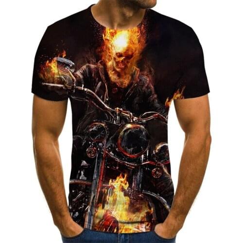 Skull Mens T-shirt Fashion Summer Short Sleeve Ghost Rider Cool T-shirt 3D Skull Printed Tops Street Casual Kids Tops