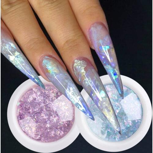 Crystal Fire Opal Flakes Nail Sequins Purple Holographic Glitter DIY Chrome Powder for Spring Nails Manicure Paillettes GL1857