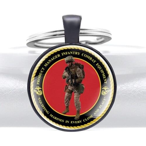 Classic Handmade Marines Soldiers Pattern Charm Glass Dome Keychains Men Women Keyring Jewelry Gifts