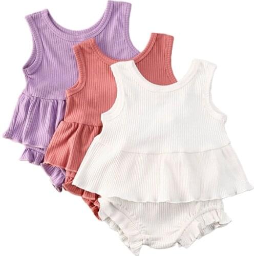 Newborn Baby Girls Summer Clothes Set Solid Color Sleeveless Ribbed Knitted Vest Shorts Toddler Newborn Infant Clothing Outfits