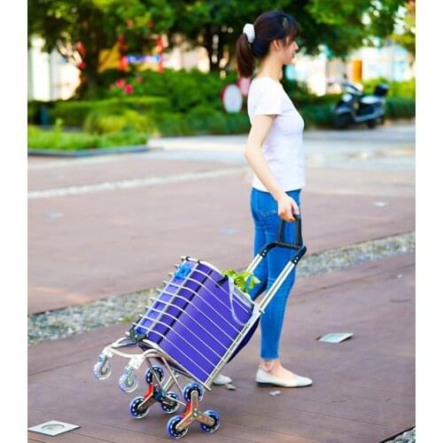 Cordial Shining Shopping Cart Double Handle Climb Stairs Strong Sturdy Light Large Capacity Portable Collapsible Trolley Cart