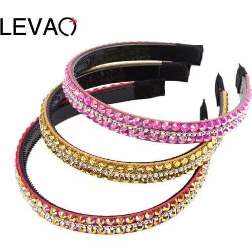 LEVAO Rhinestone Headbands Thin Edge 1.5cm Girl Shiny Luxury Hair Hoop Accessories For Women Crystal Hairband Headwear