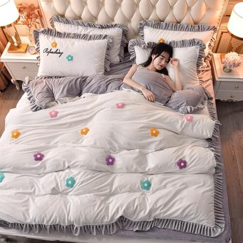 White-gray plum coral velvet soft and comfortable four-piece household duvet cover