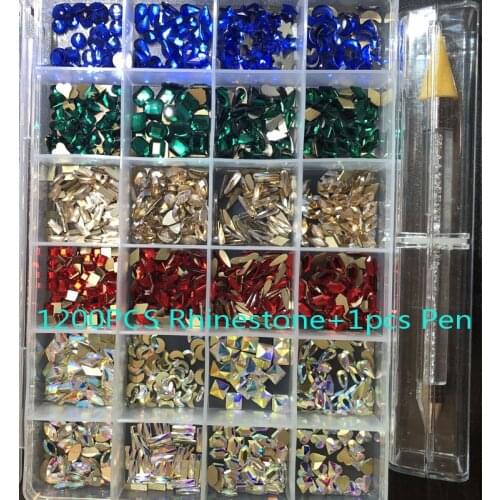 600/1200/2000PCS Mix Color Shape Bing Box Set !!! Glitter Rhinestone For Nails Charms Sparkle Glass Gem Rhinestones Kit BB0389