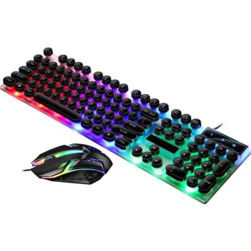 LED Glowing Keyboard Mouse Set Computer Laptop Gaming Wired Rainbow Backlight Design Keyboard Mouse Kit