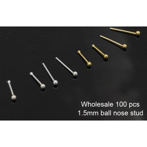 Wholesale 925 Sterling silver 1.5mm ball nose stud pin classic nostril piercing jewelry 100pcs/lot