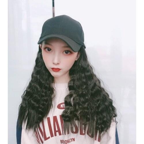 Hat wig integrated womens long hair adjustable long curly hair fashion trend head cover