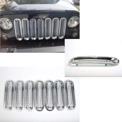 Front Grill Mesh Grille Insert Kit For 2007 - 2017 Jeep Wrangler JK & JK Unlimited (7-Piece Set)