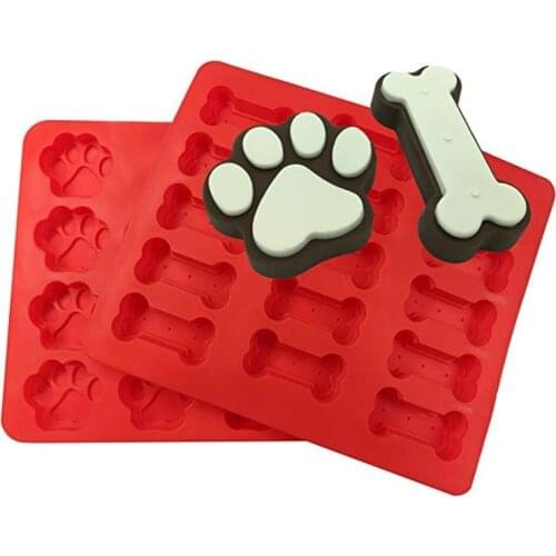 Food Grade Ice Cube Trays Cooler Puppy Paw Bone Rocket Cake Pan Silicone Treats Biscuit Baking Mold Cookie Cutter red